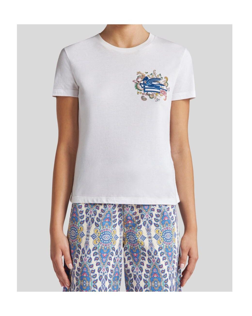 Etro White Pegaso Embroidered Crewneck T-Shirt