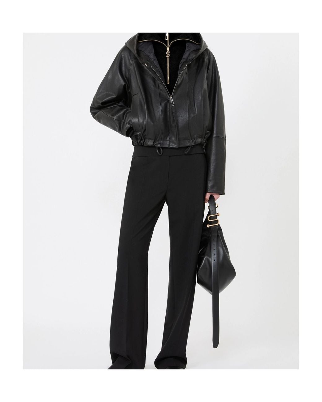 Sportmax Black Leather Bomber Jacket