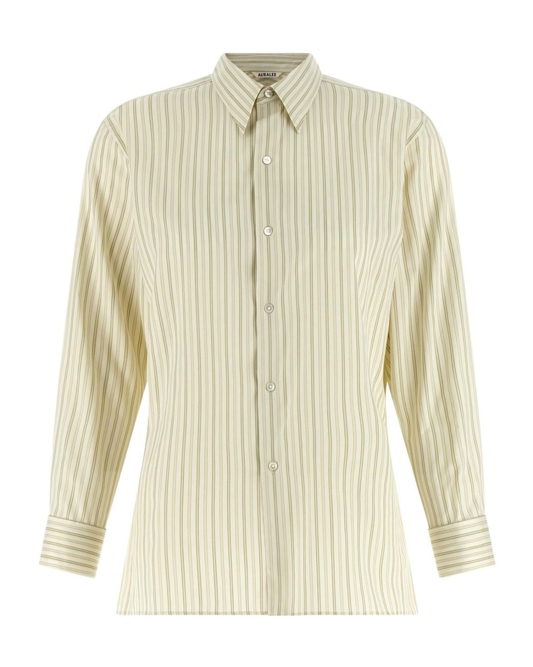 Auralee White Striped Long-Sleeved Shirt