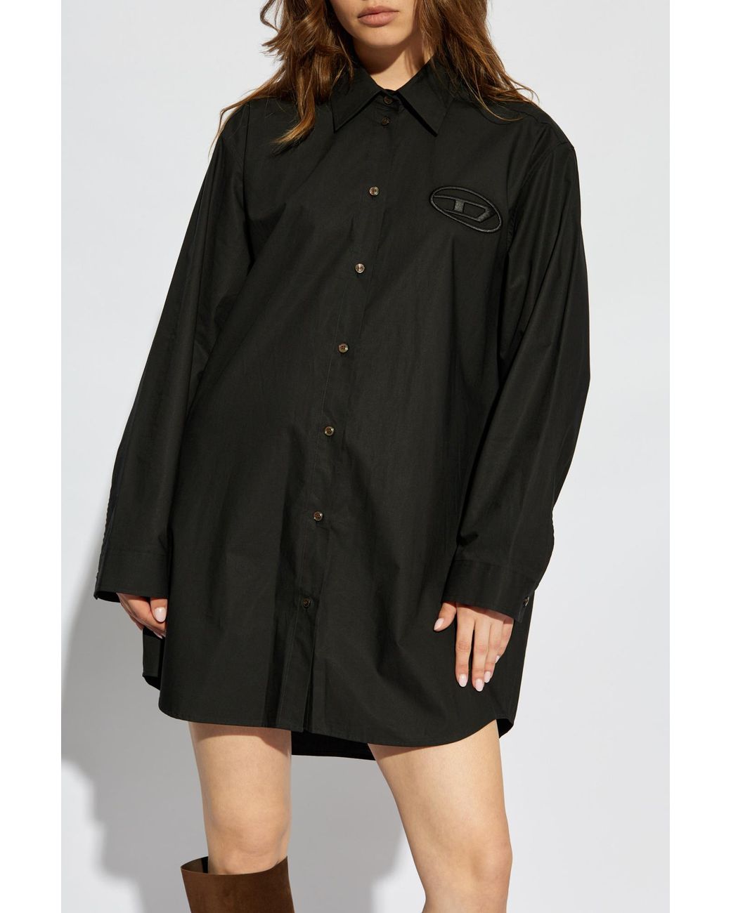 DIESEL Black D-Dalis Logo Embroidered Shirt Dress