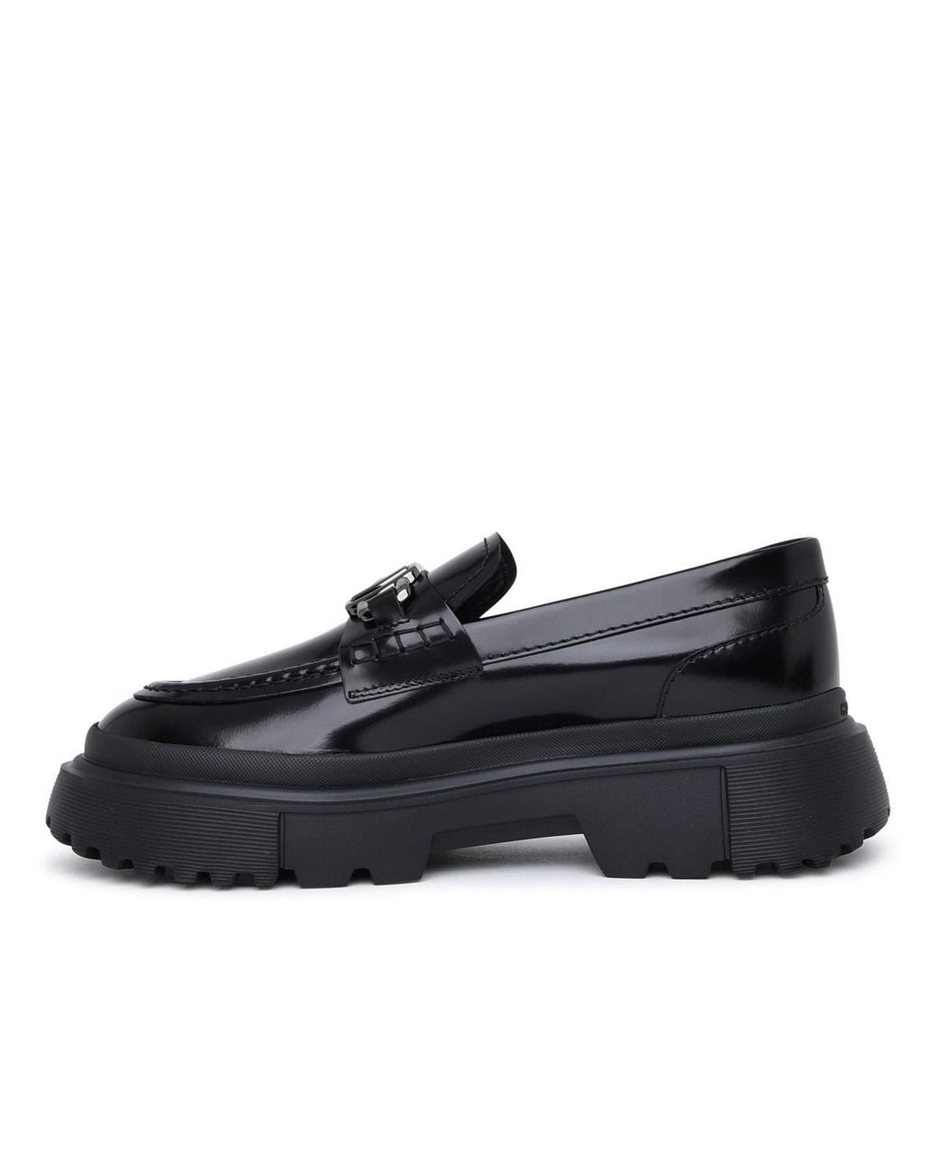 Hogan Black Logo Plaque Round-Toe Loafers