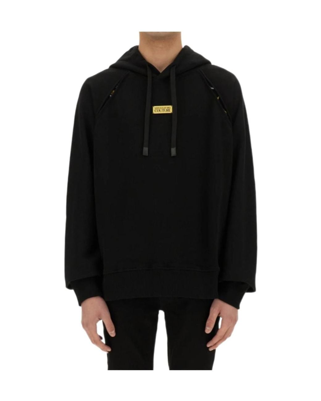 Versace Jeans Black Couture Logo Plaque Drawstring Hoodie for men