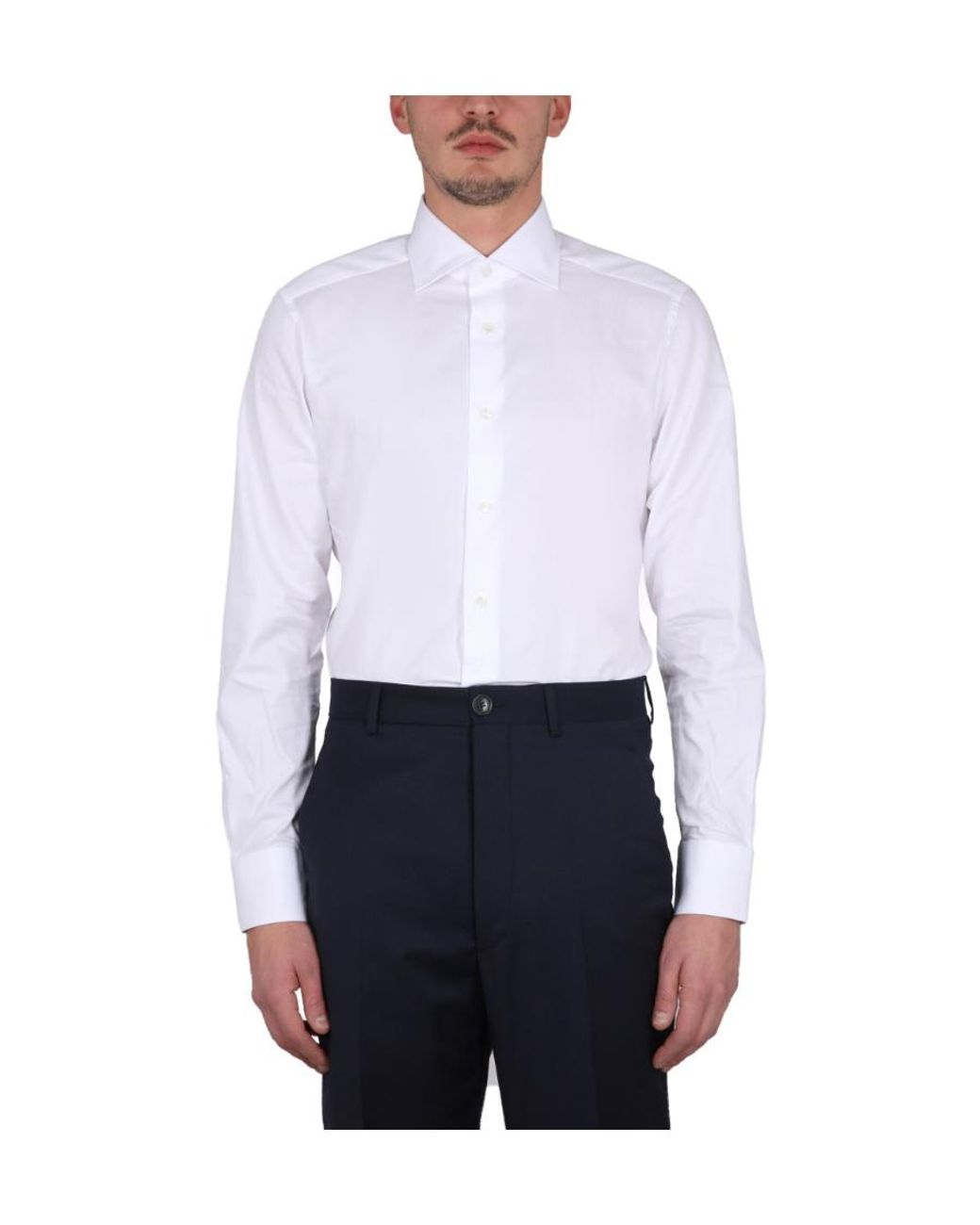Zegna Blue Button-Up Curved Hem Shirt for men