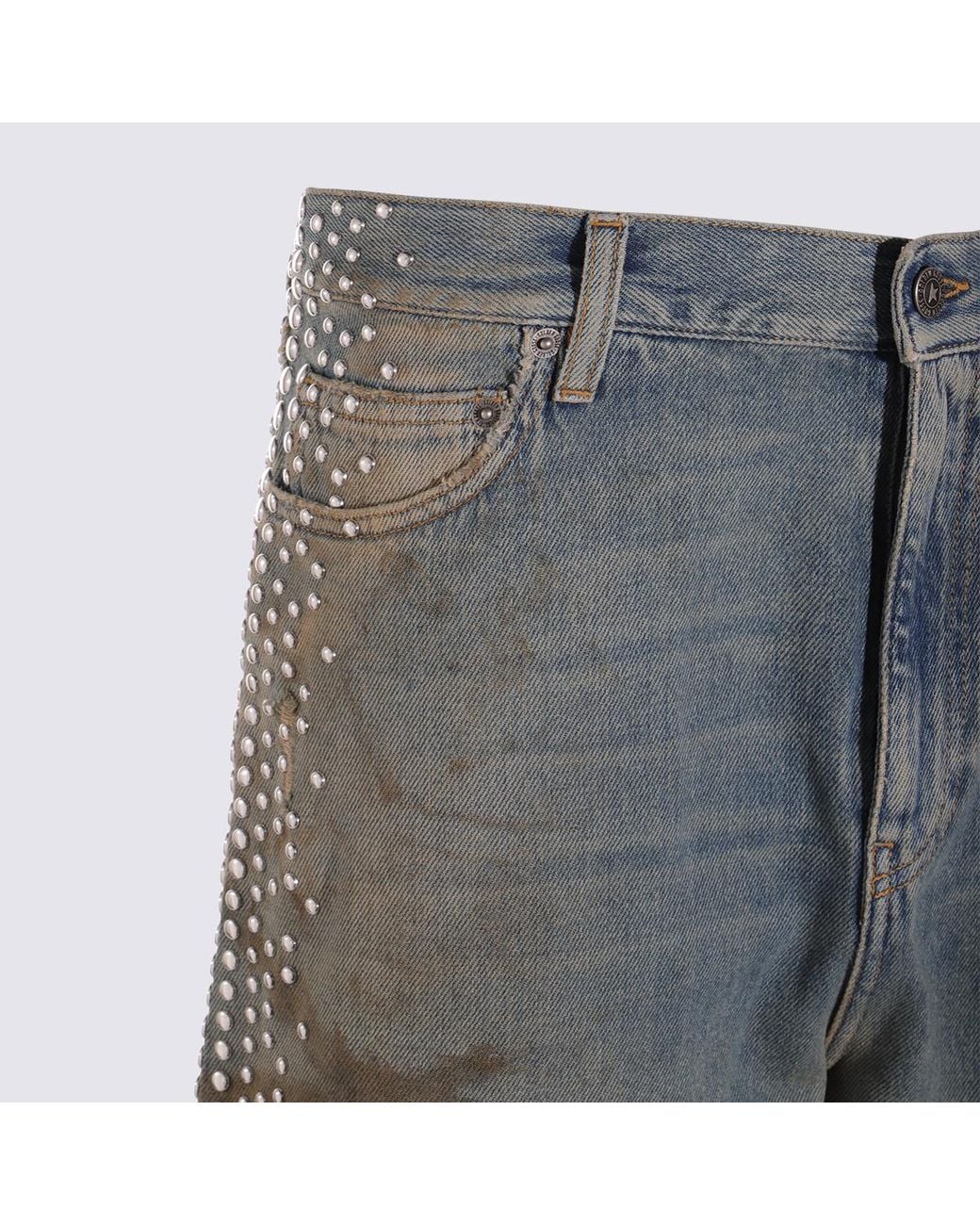 Golden Goose Deluxe Brand Blue Wide-Leg Distressed Embellished Jeans