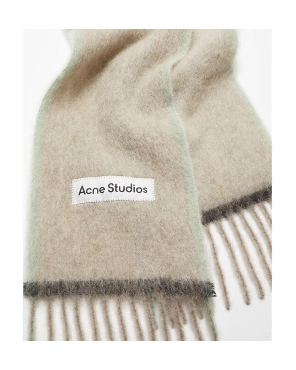 Acne White Logo Patch Fringed-Edge Scarf