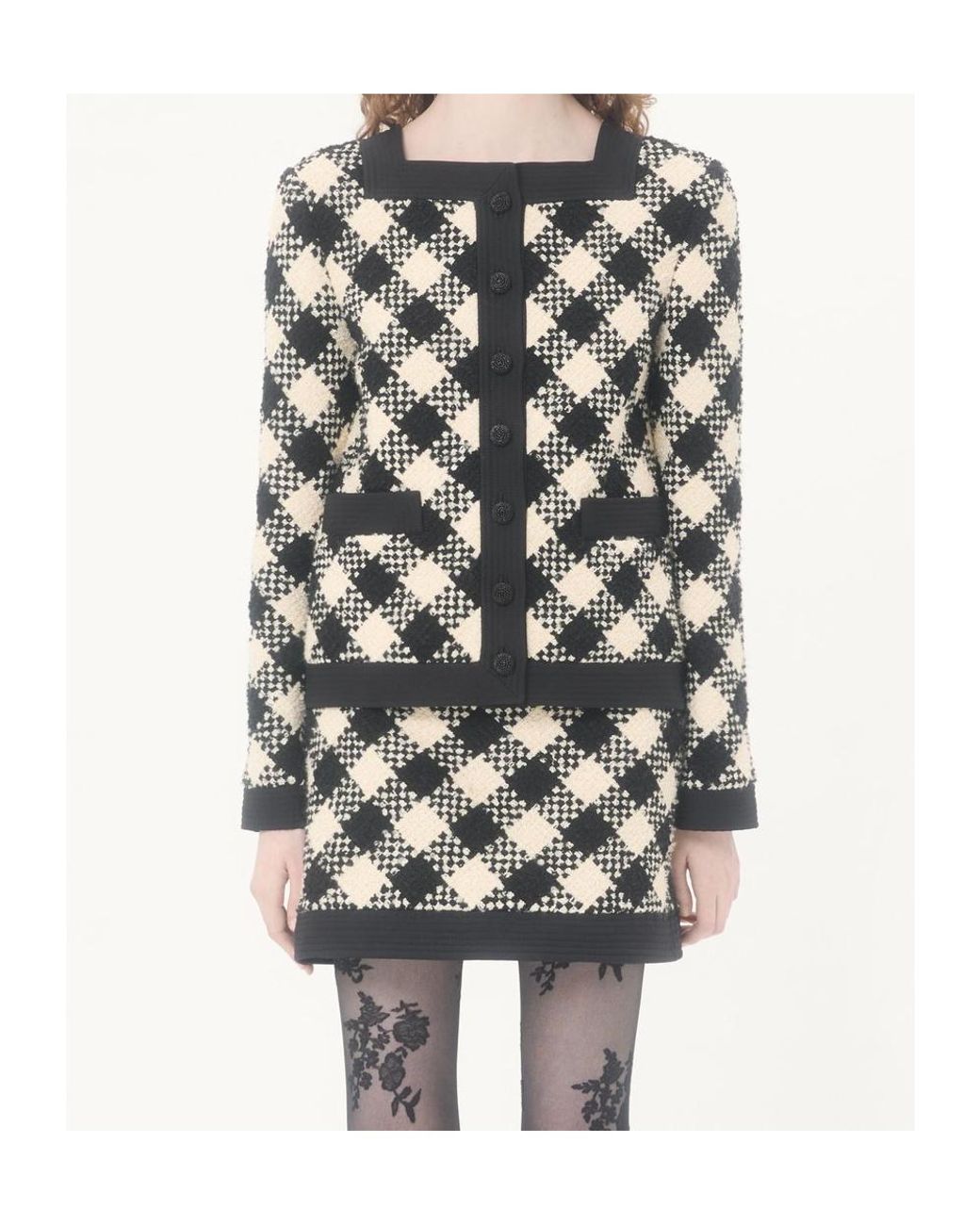 Valentino Black Damier Button-Up Tweed Jacket