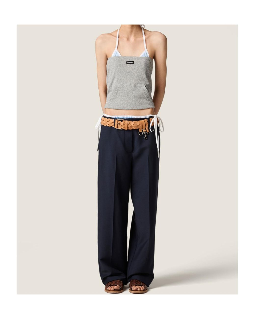 Miu Miu Gray Ribbed Jersey Top