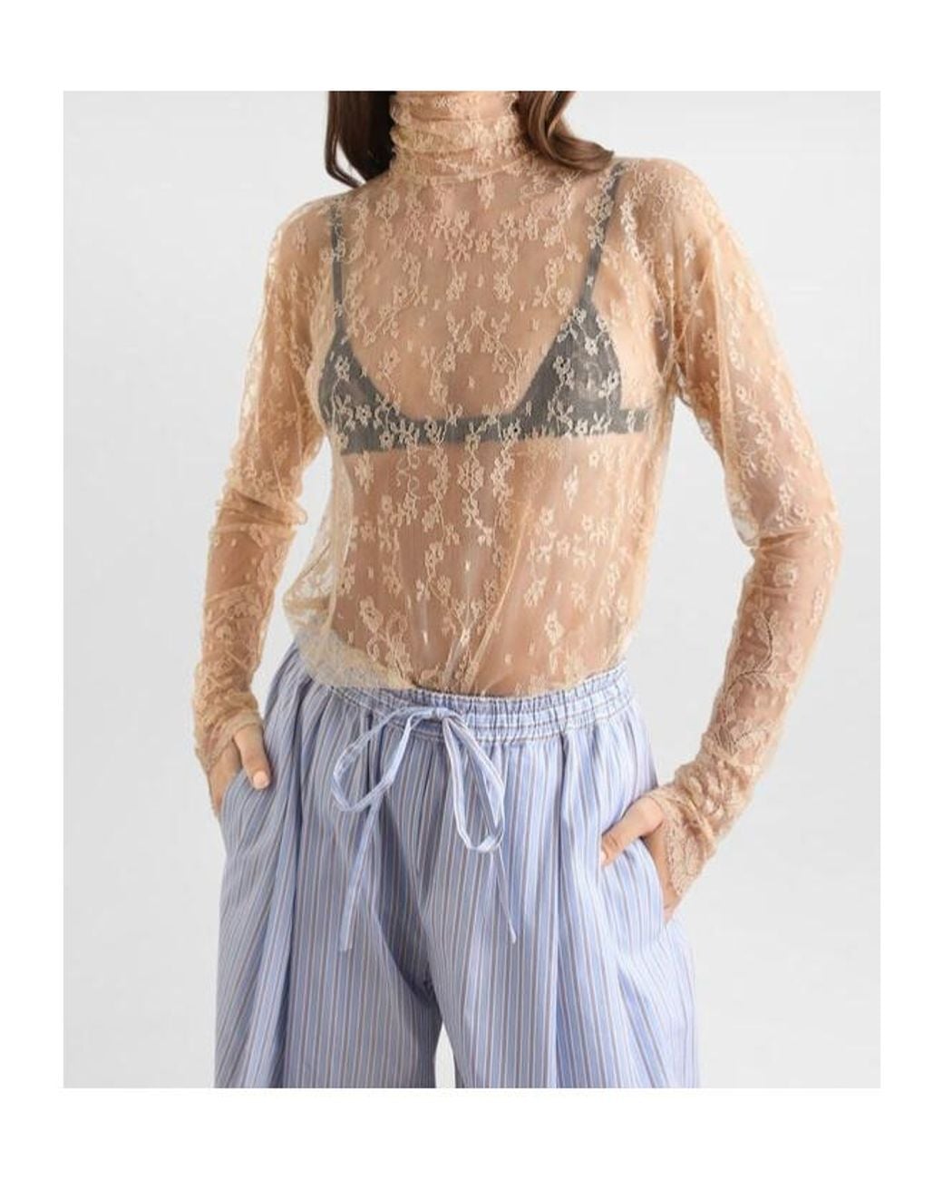 Dolce & Gabbana Natural Lace Roll-Neck Top