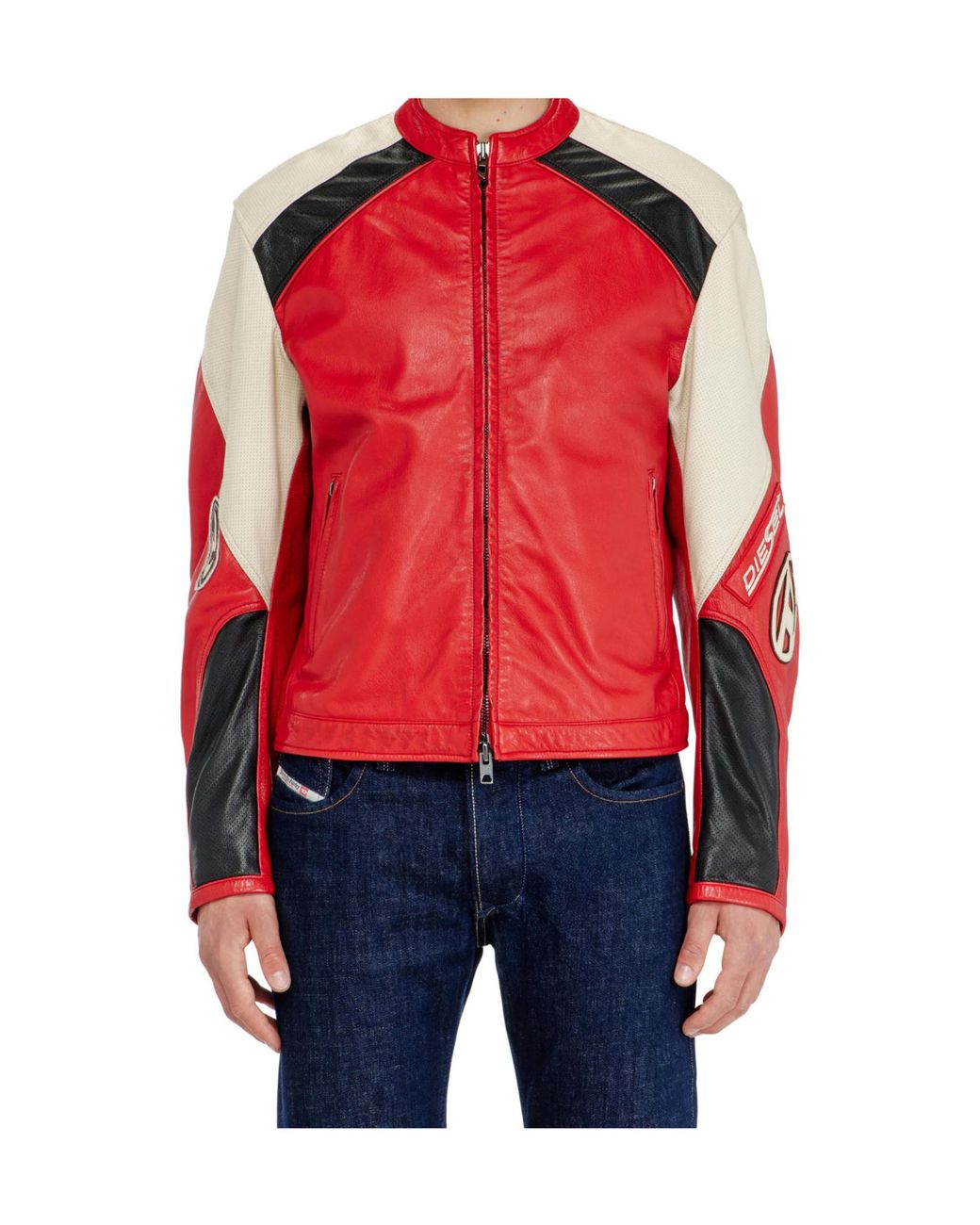 DIESEL Red Colorblock Biker Jacket for men