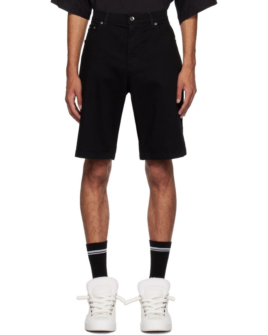 Dolce & Gabbana Black Logo Plaque Denim Shorts for men