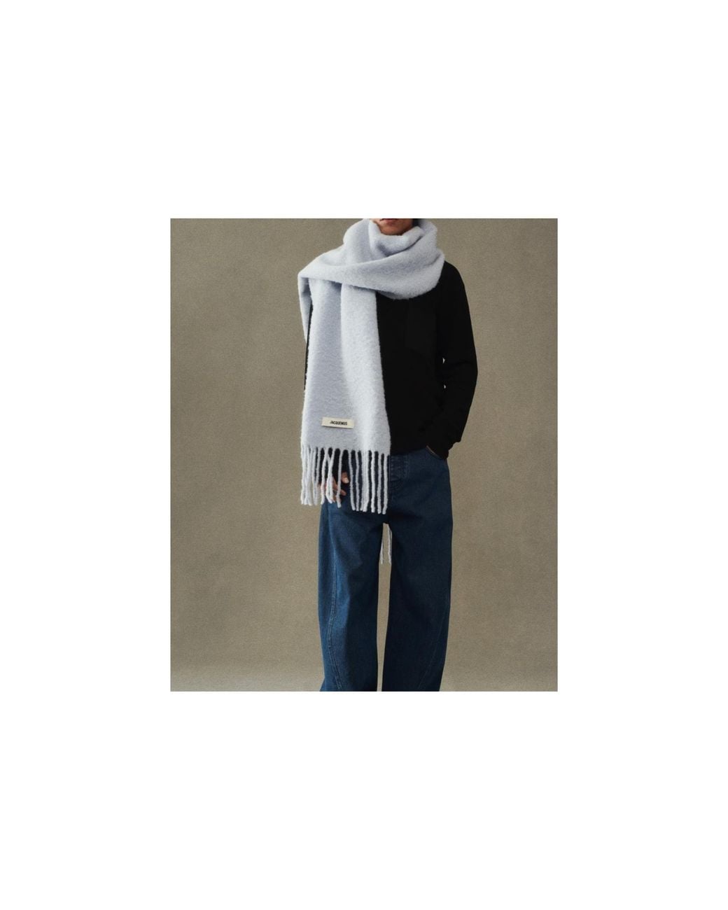 Jacquemus Blue Logo Patch Fringed Scarf