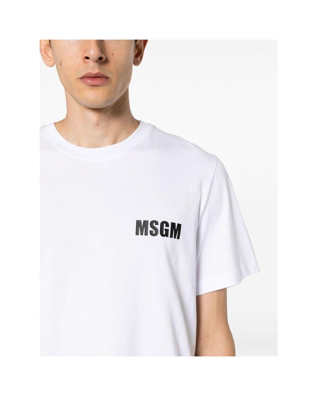 MSGM White Logo Printed Crewneck T-Shirt for men