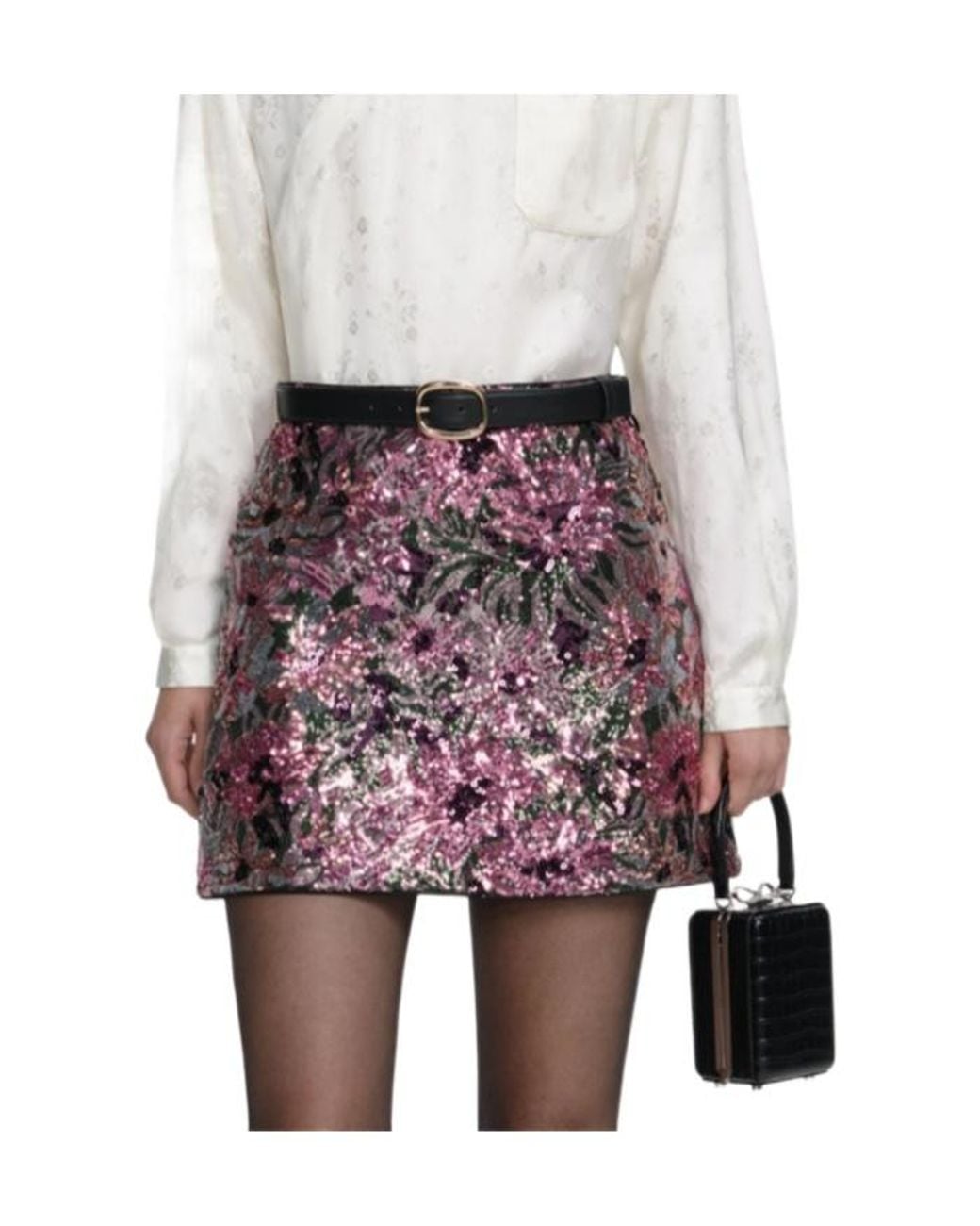 Self-Portrait Multicolor Sequined Belted Mini Skirt