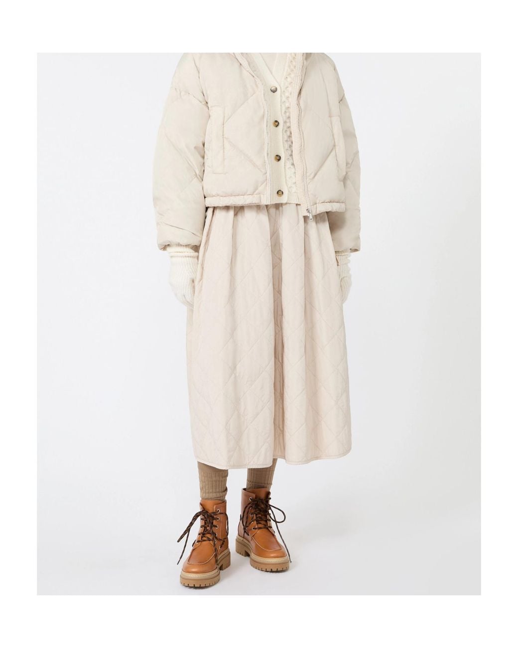 Weekend by Maxmara White Technical Plain-Weave Fabric Flared Skirt