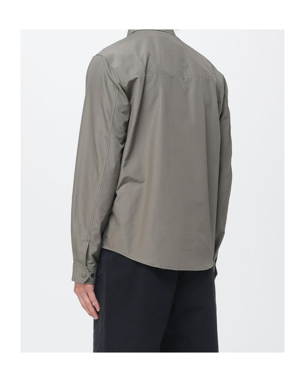 Woolrich Gray Long-Sleeved Curved Hem Overshirt for men