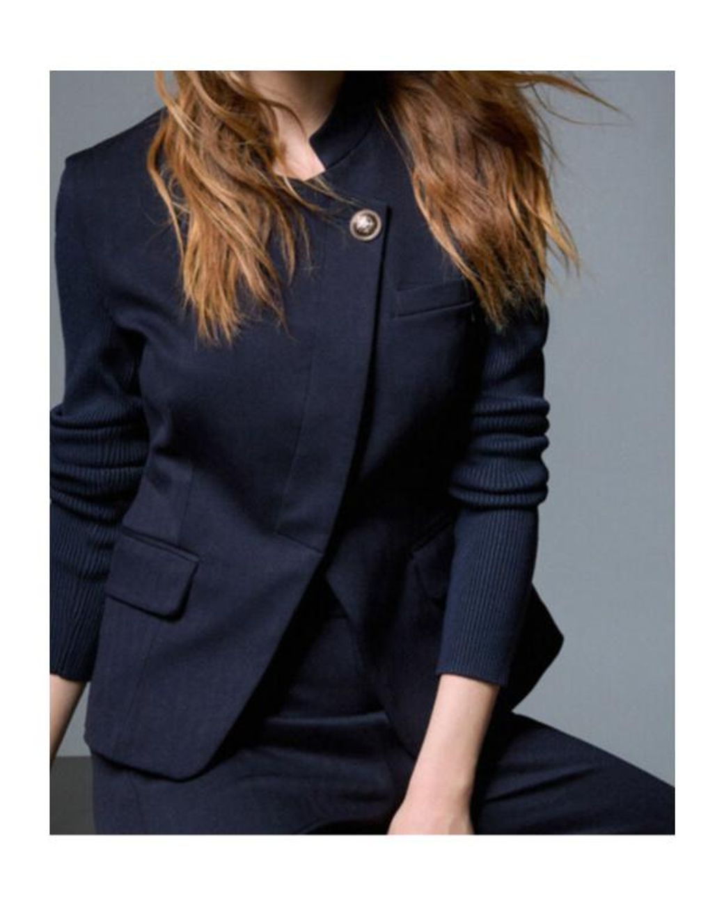 Liu Jo Blue Asymmetric Knit-Sleeve Jacket