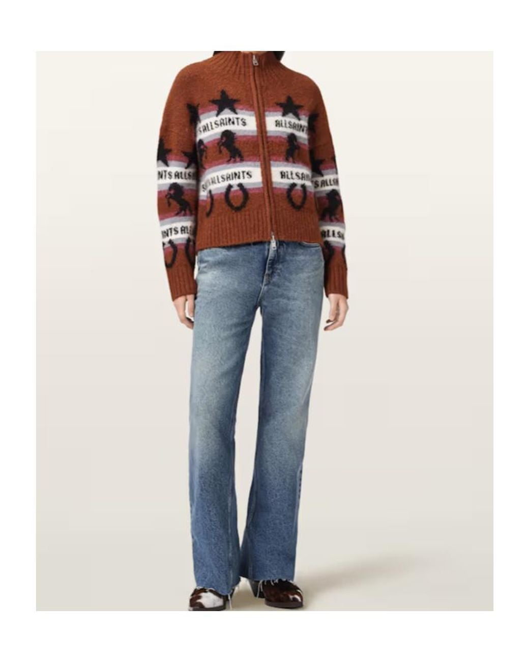 AllSaints Brown Epona Zip-Up Cardigan
