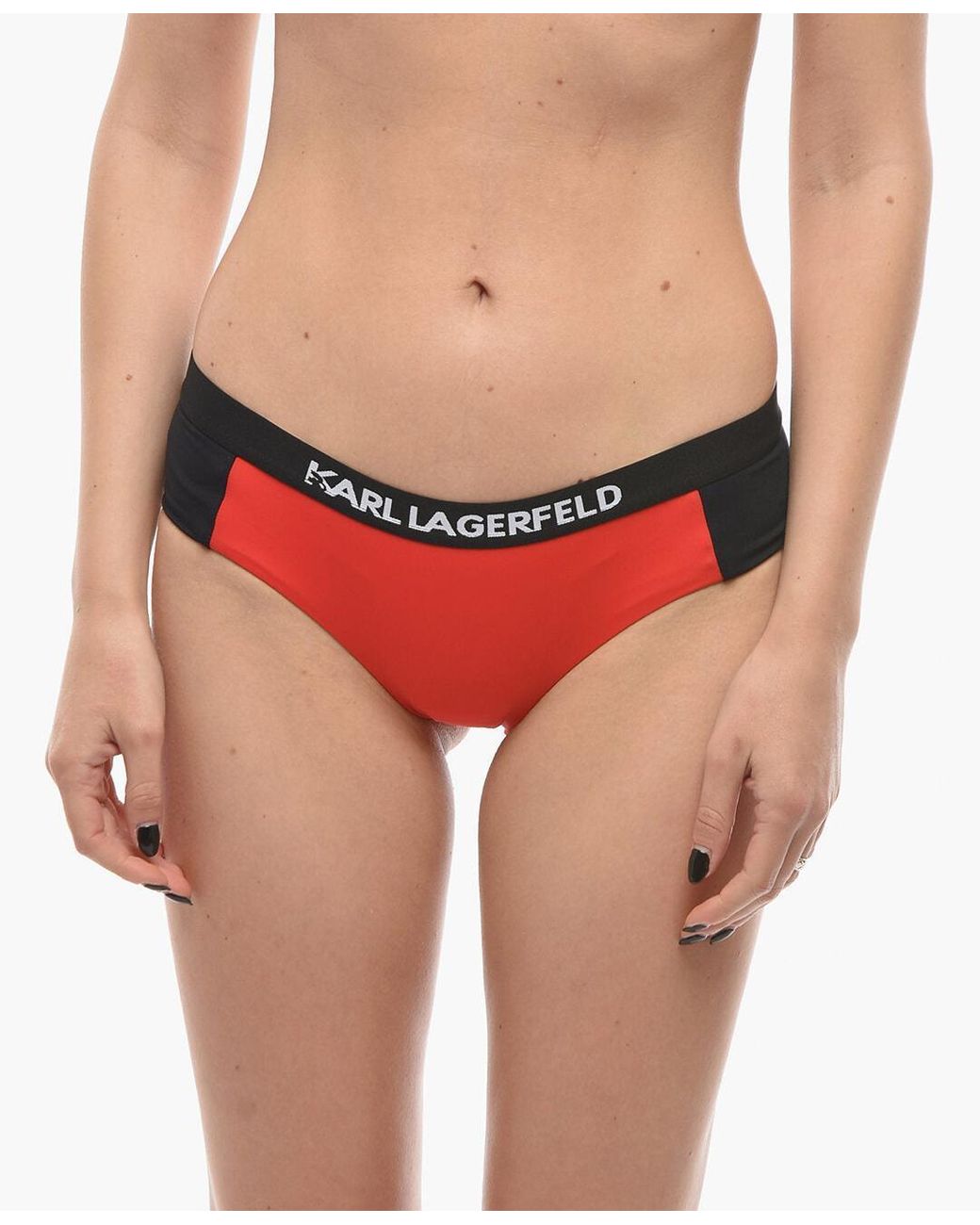 Karl Lagerfeld Red Sport Bikini Briefs With Logo Elastic Waistband