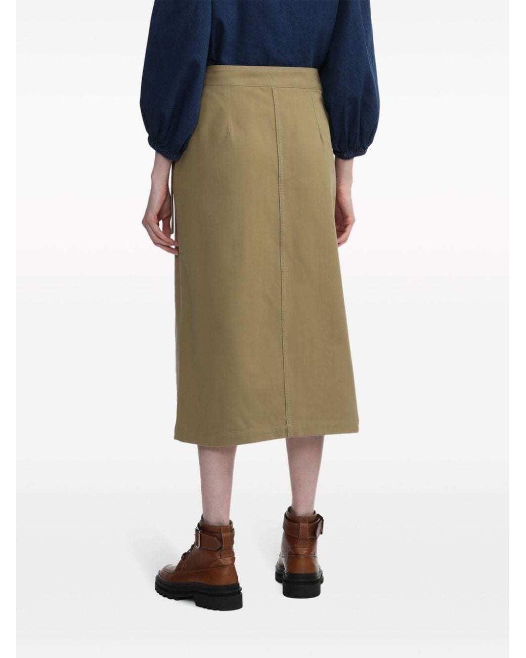 Closed Green Tie-Fastening Cotton Midi Skirt