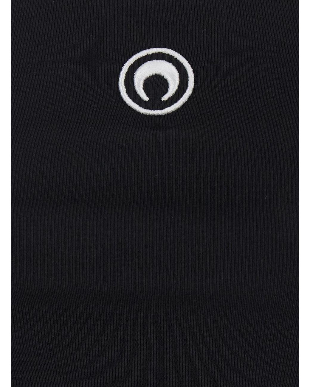 MARINE SERRE Black Contrast Trim Moon Logo Ribbed Tank Top
