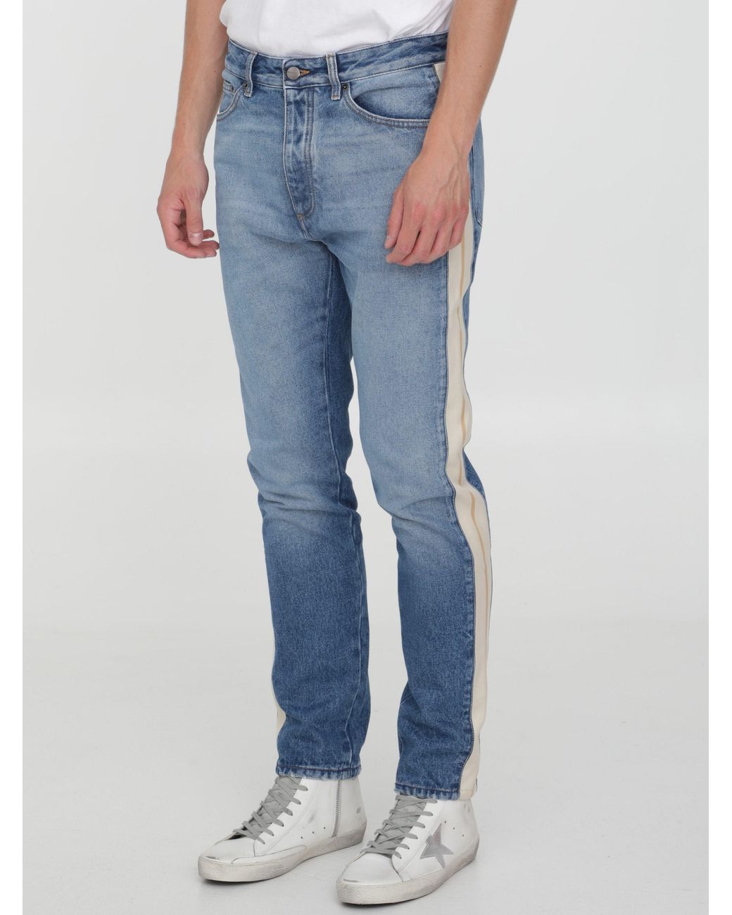 Palm Angels Blue Logo Patch Straight Leg Jeans for men