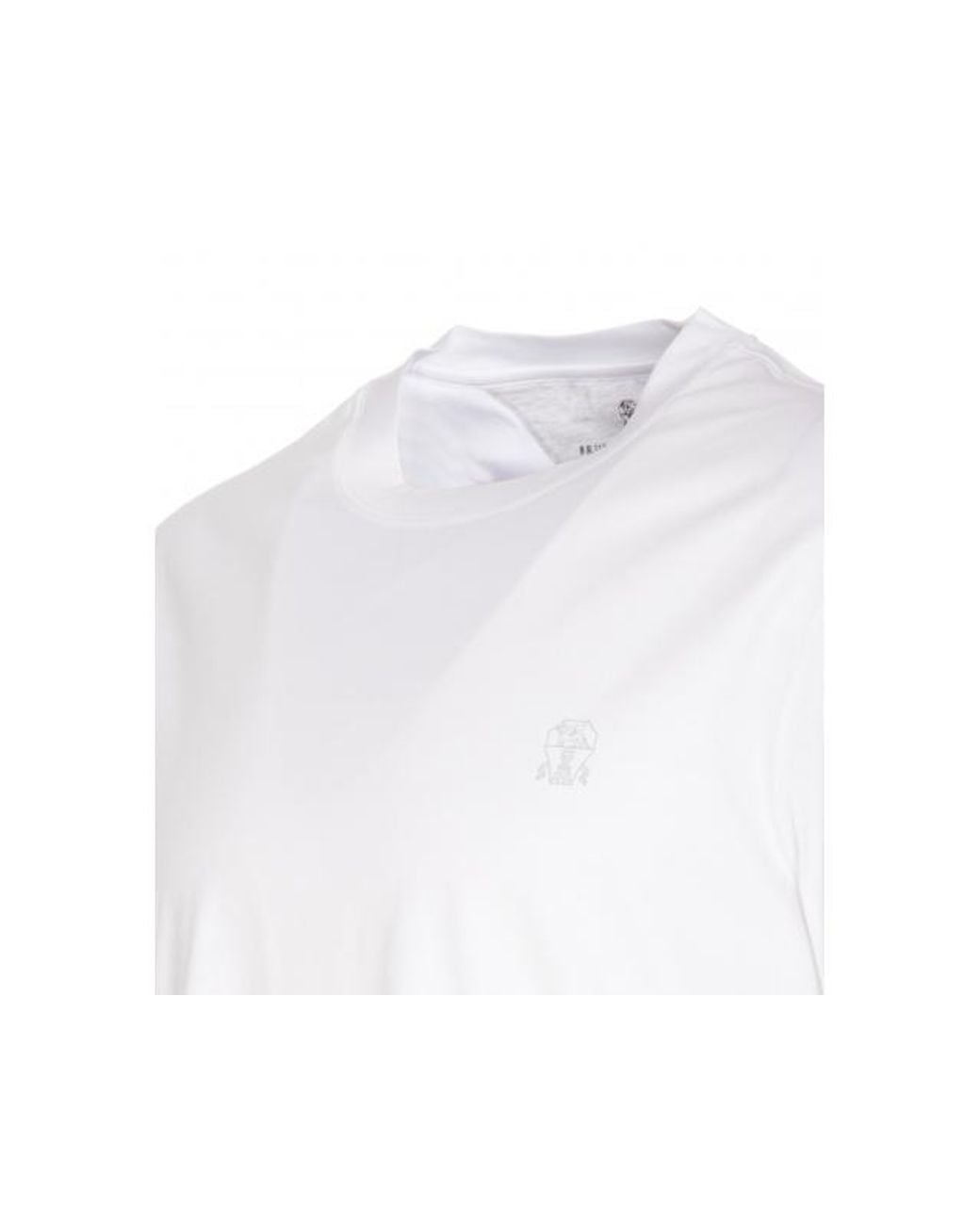 Brunello Cucinelli White Logo Printed Crewneck T-Shirt for men