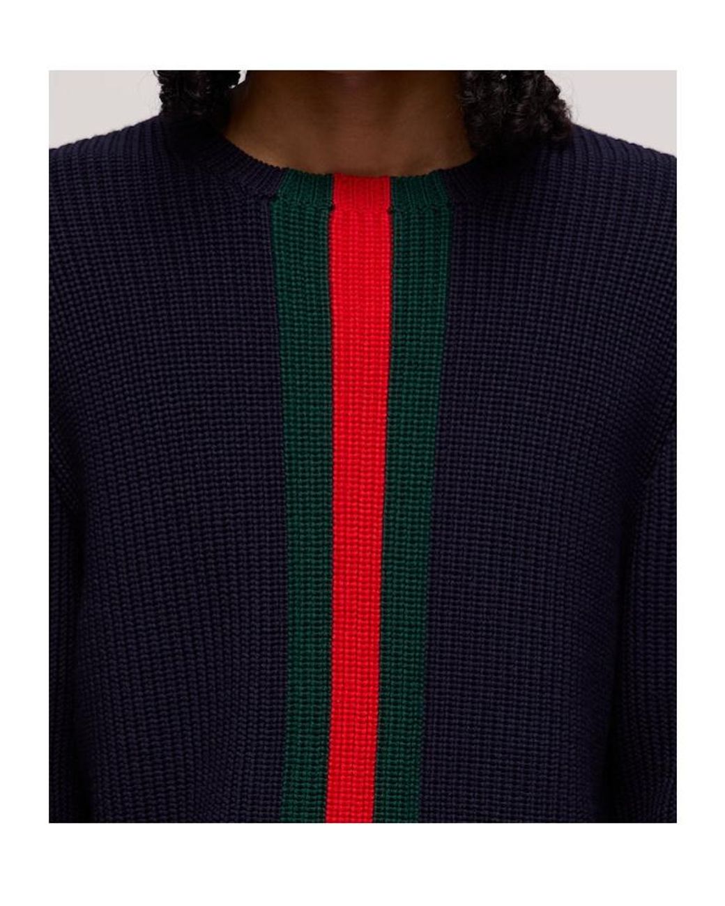 Gucci Blue Web Stripe Detailed Knitted Jumper for men