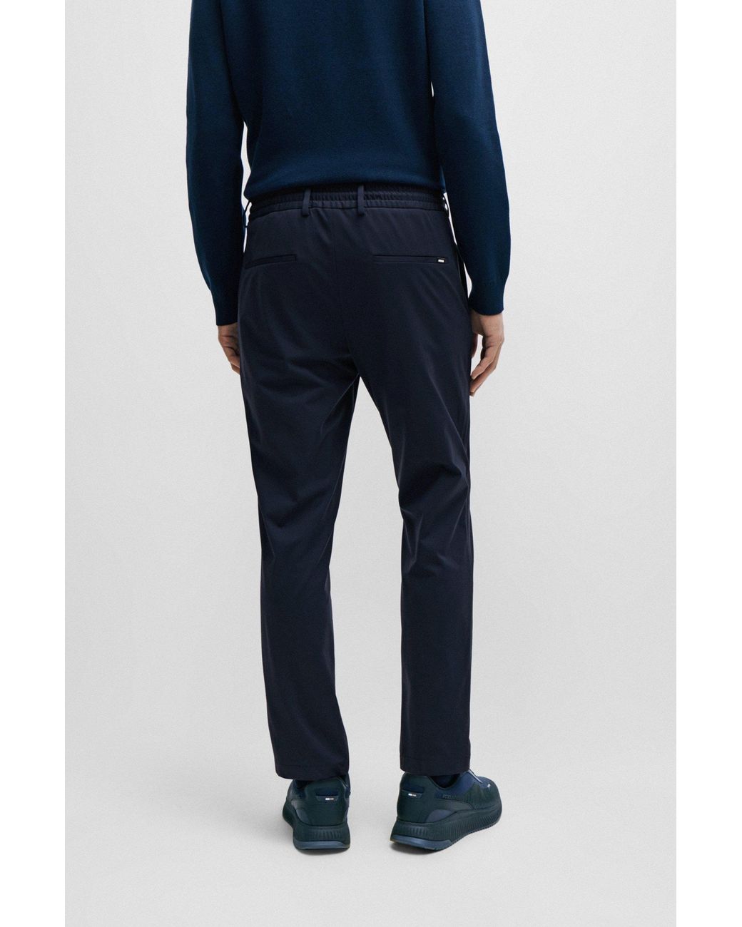 Boss Blue Drawstring Slim-Fit Pants for men