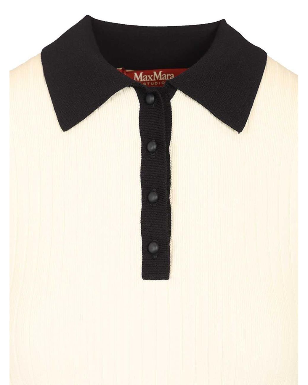 Max Mara White Studio Oscuri Ribbed-Knit Polo Top