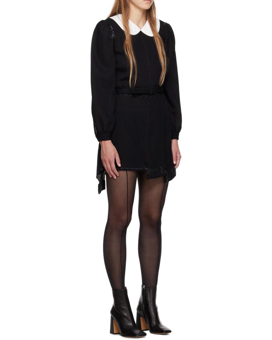 Maison Margiela Black Long Sleeved Belted Dress