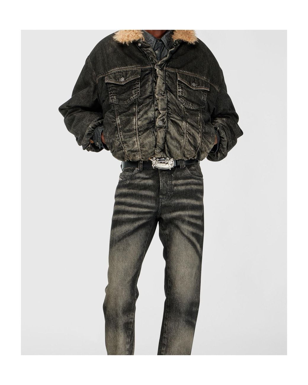 DIESEL Black D-Curly-Fsj Trucker Denim Jacket for men