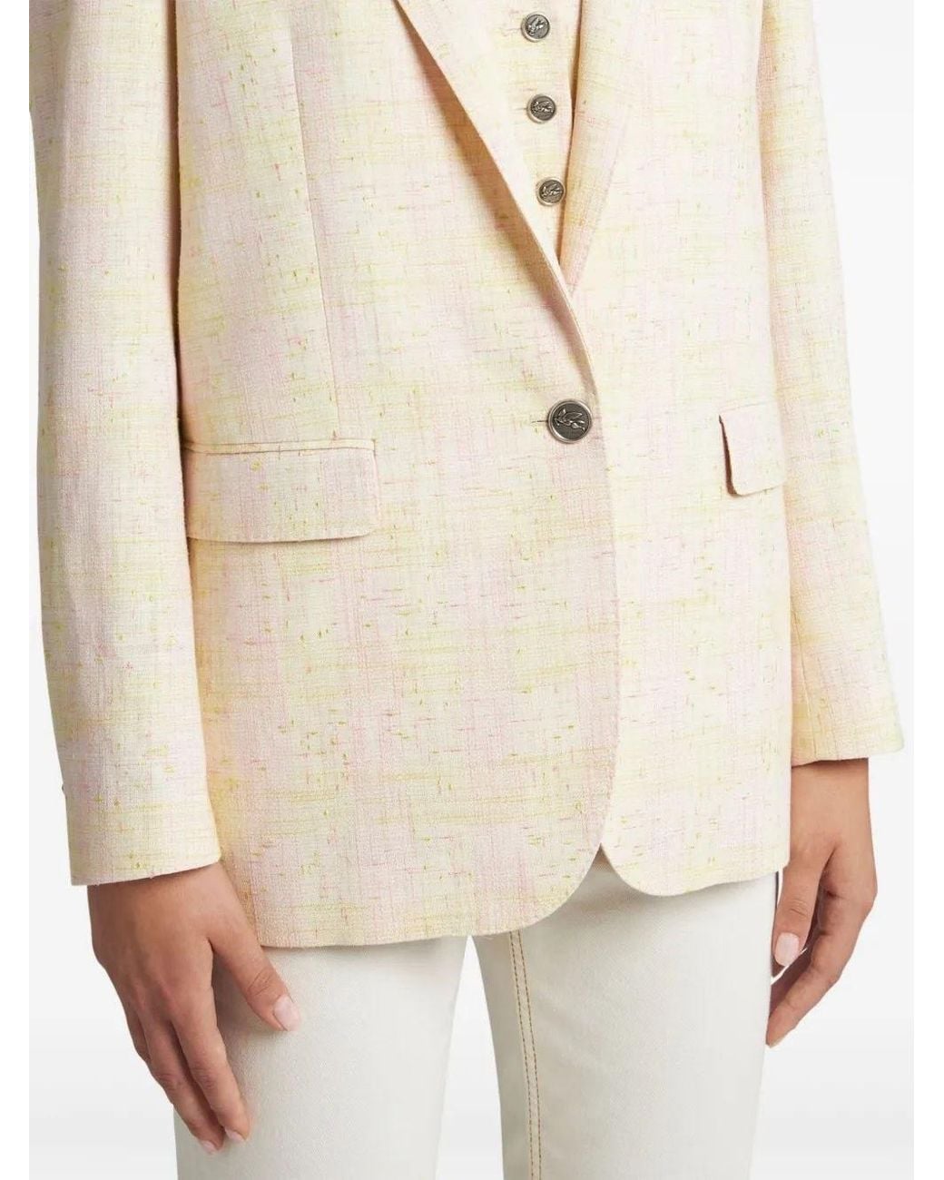 Etro White Long Check Jacket With Pegaso Buttons