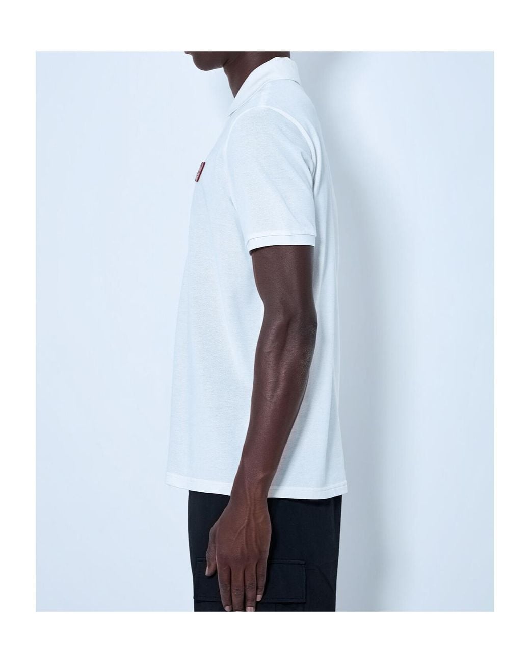 Moncler White Logo Patch Piquet Polo Shirt for men
