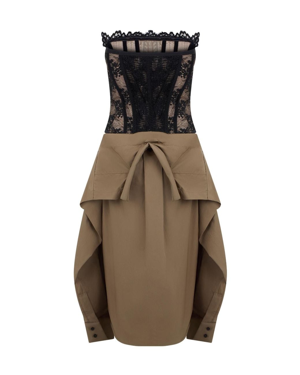 GIUSEPPE DI MORABITO Brown Lace Corset Shirt Mini Dress
