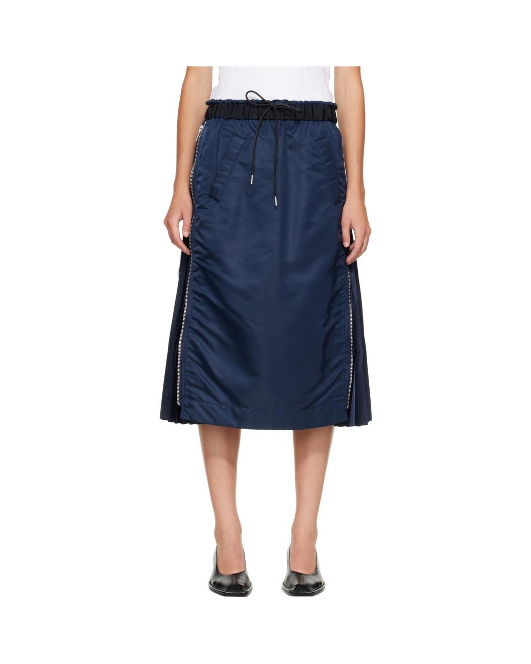 Sacai Blue Pleated Midi Skirt