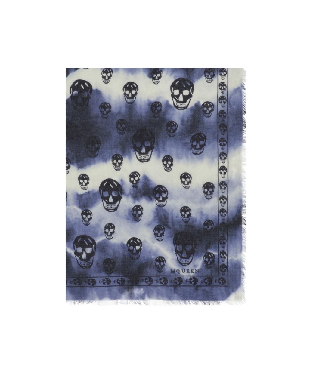 McQueen Blue Tie-Dye Skull Fringed Scarf for men