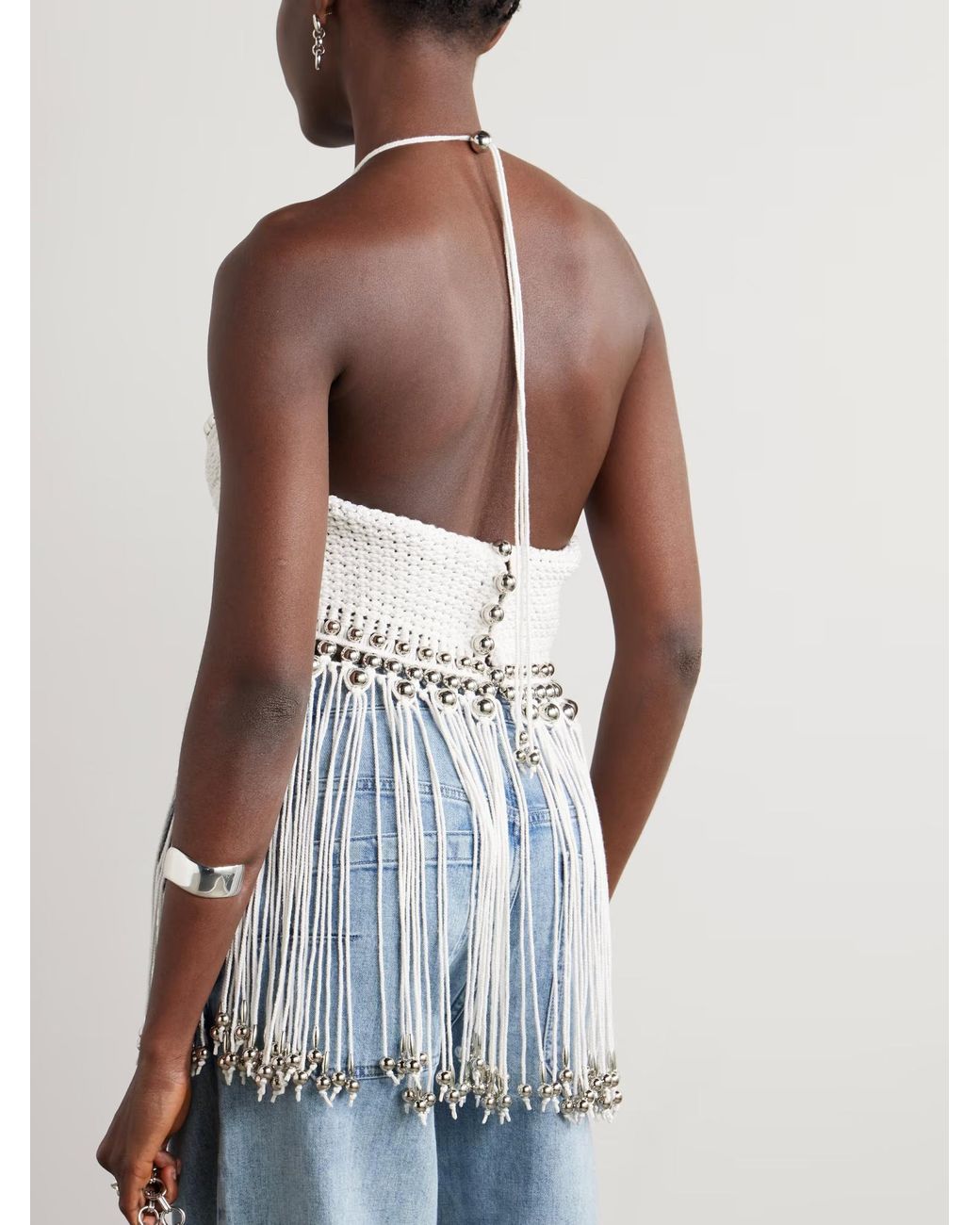 Rabanne White Tassel-Decorated Top