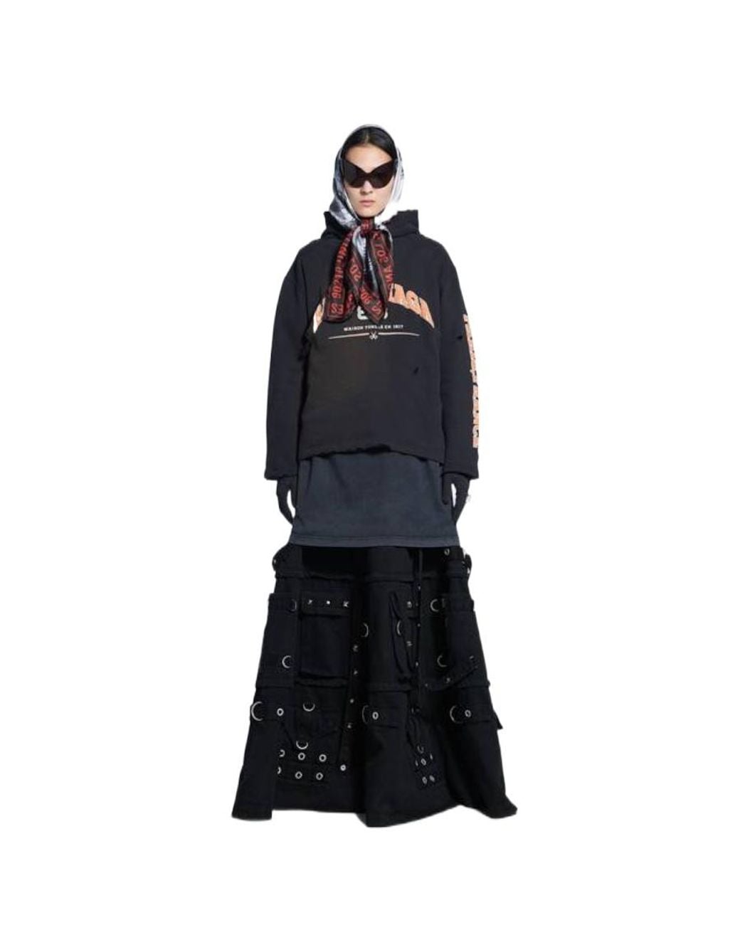 Balenciaga Black Distressed Logo Printed Hoodie