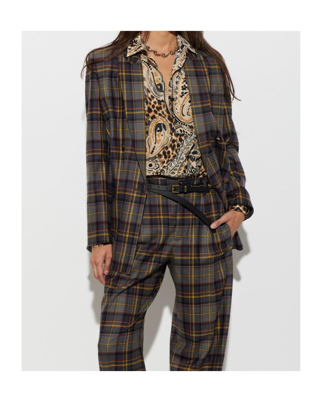 Etro Gray Checked Double-Breasted Blazer