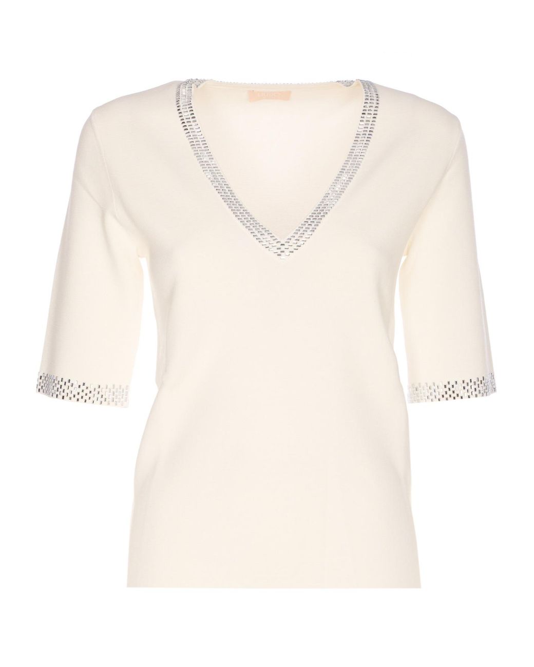 Liu Jo Natural Embellished V-Neck Jumper