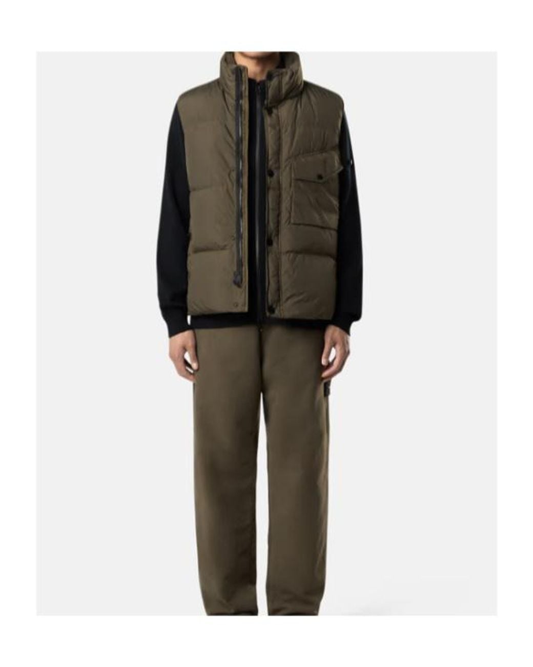 Stone Island Green Logo Patch High Neck Gilet for men