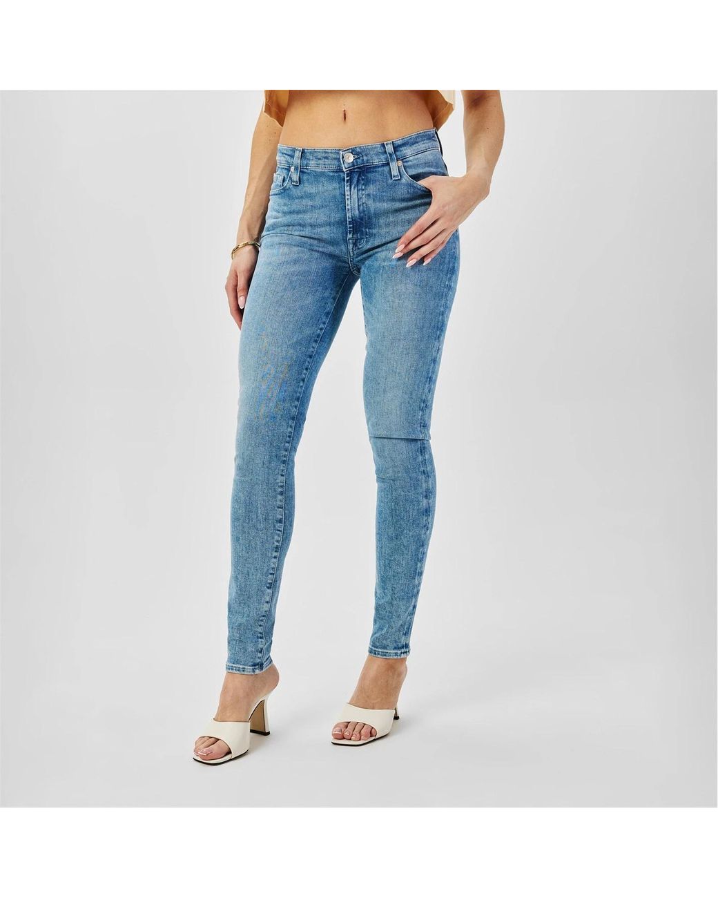 7 For All Mankind Blue High Waist Skinny Jeans