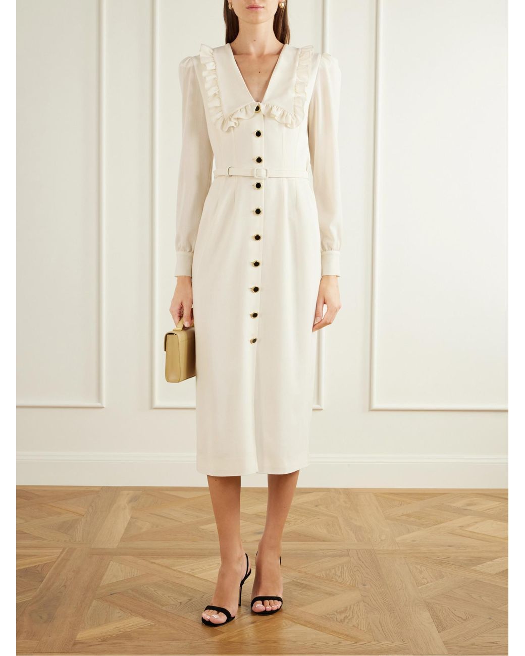 Alessandra Rich White Belted Crepe Midi Dress