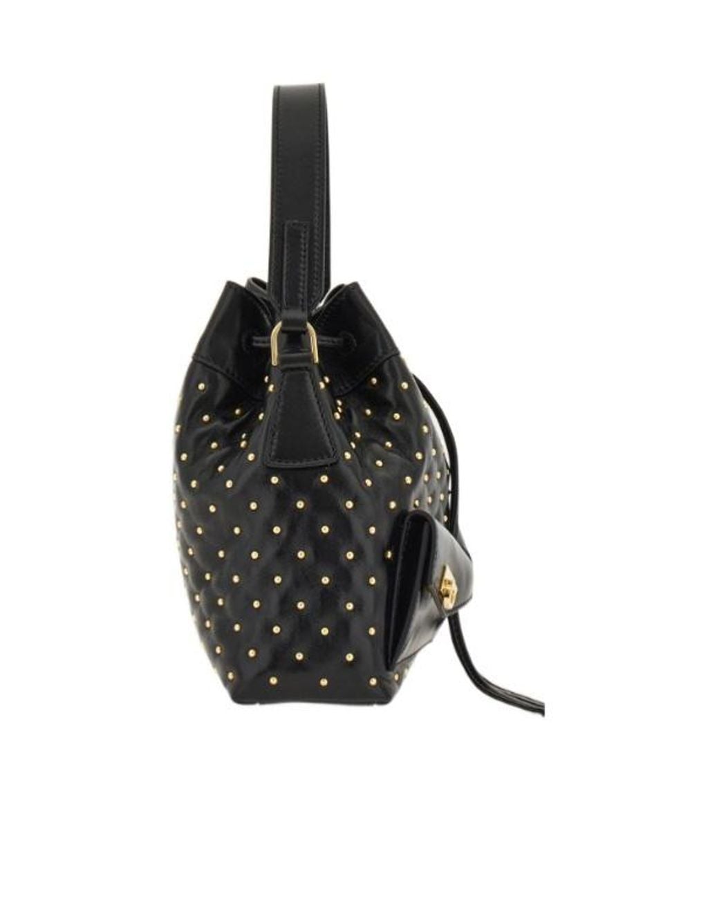 Ferragamo Black Ferragamo Studded Drawstring Bucket Bag