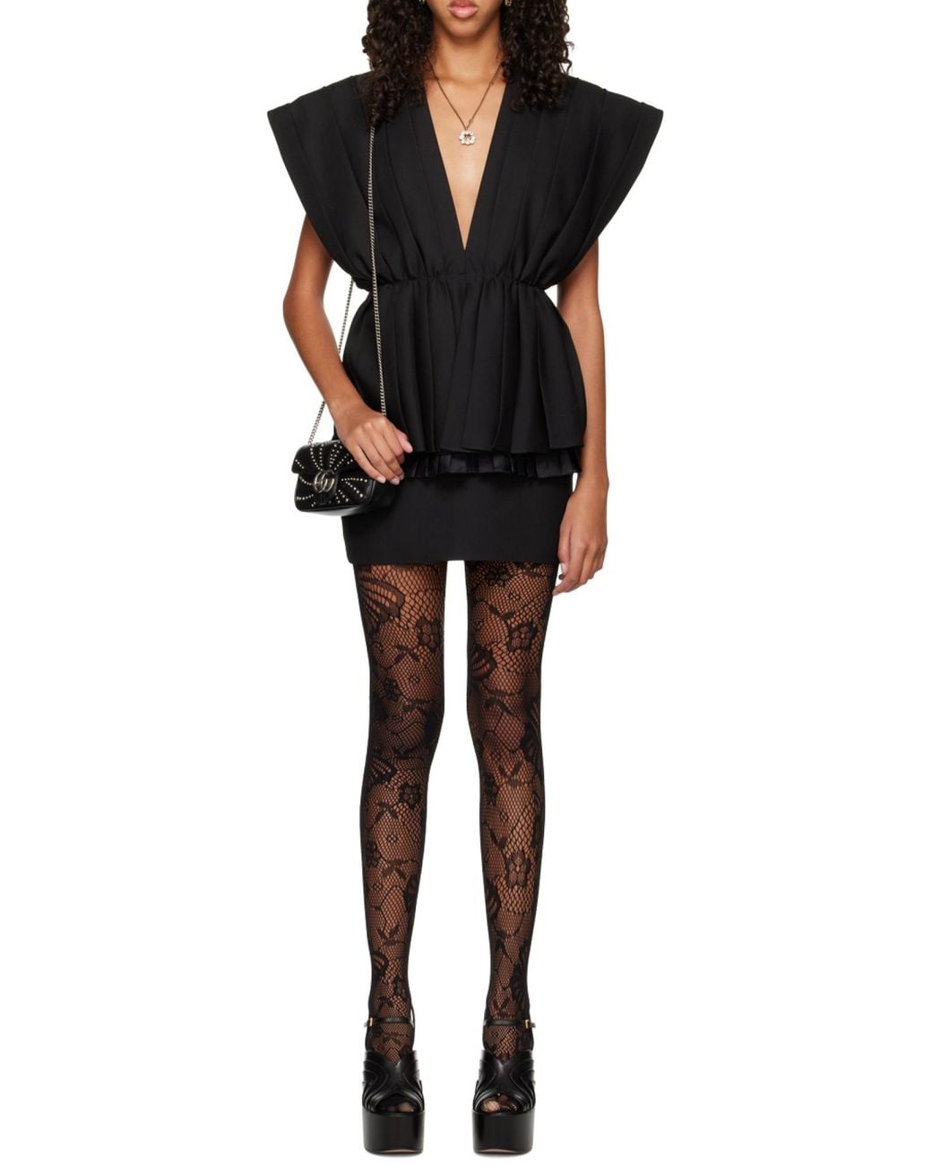 Gucci Black Sleeveless Pleated Mini Dress