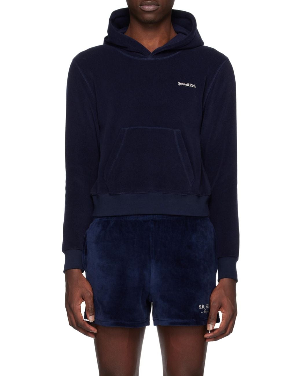 Sporty & Rich Blue Logo Embroidered Jersey Fleece Sweatshirt