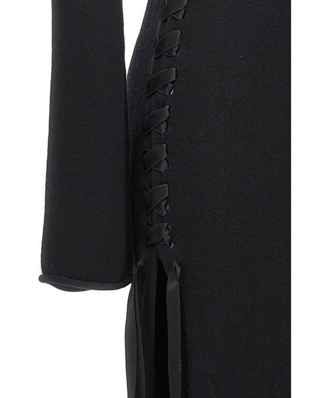 Saint Laurent Black Lace-Up Long-Sleeved Dress