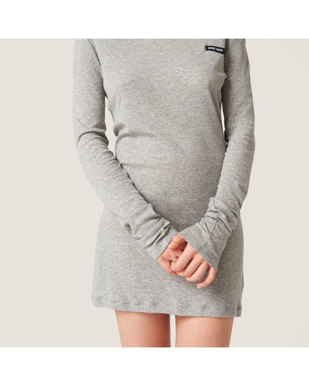 Miu Miu Gray Ribbed Knit Jersey Dress