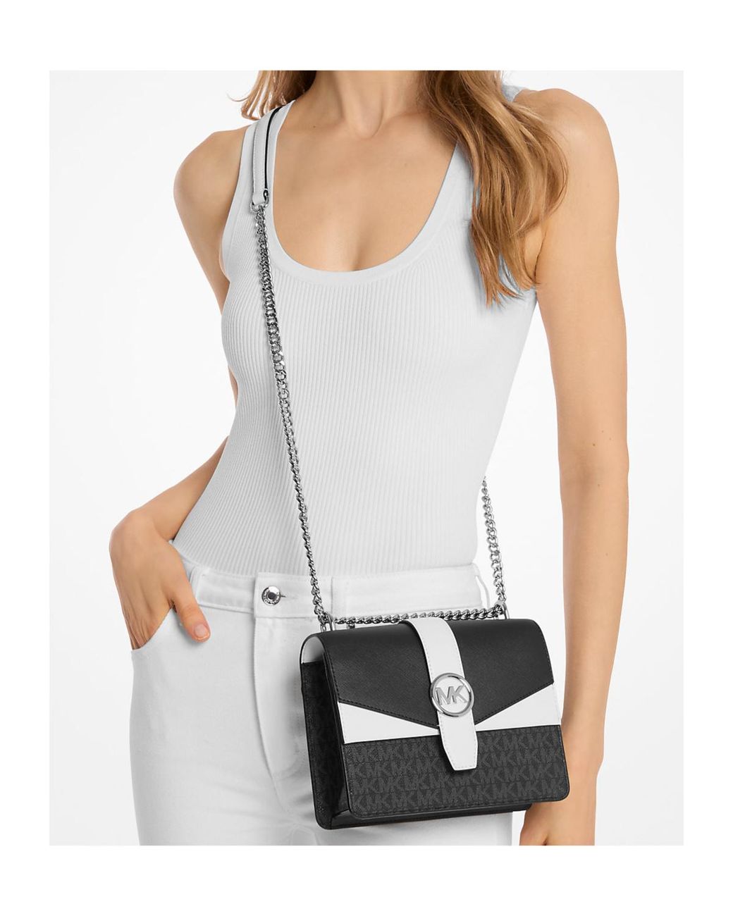 Michael Kors Black Greenwich Small Color-Block Signature Logo Crossbody Bag