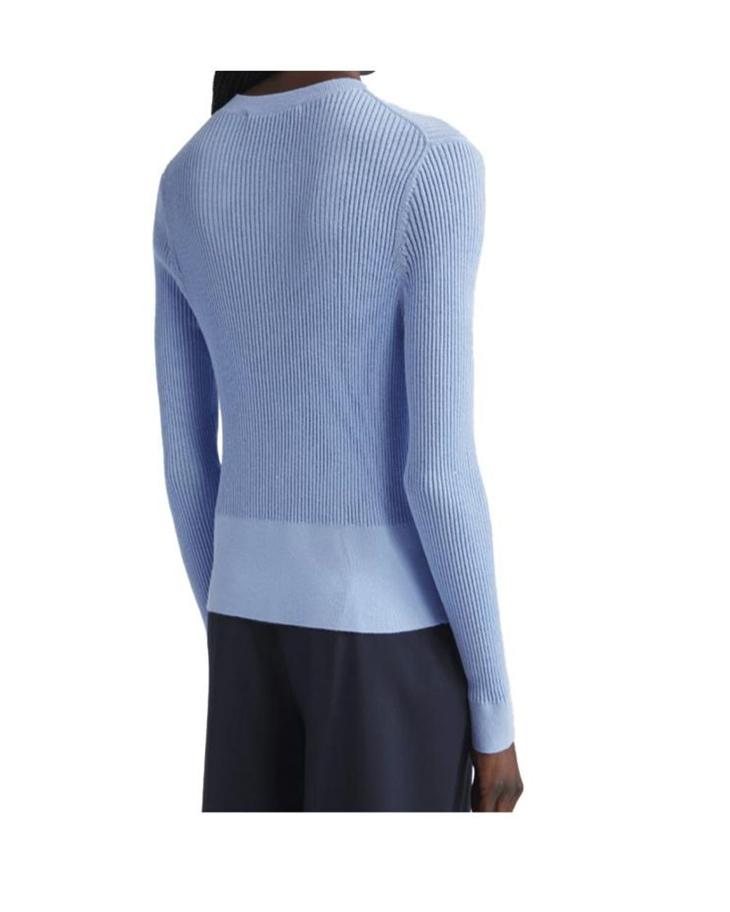 Max Mara Blue Studio Crewneck Button-Up Cardigan